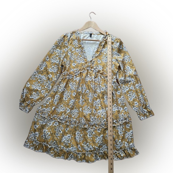 Jillumi Women’s Floral Print Long Sleeves Dress Color: Mustard & White Size:M - Picture 4 of 5